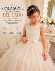 Children's Youth Long Party Dress Girl Flower Girl Bridesmaid Wedding Flower Girl Debutante Princess Miss - 3 To 16 Years - Premium Luxury - 米色 - 查看 4
