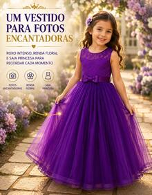 Long Dress For Children, Youth, Party, Flower Girl, Bridesmaid, Wedding, Flower Girl, Debutante, Princess, Miss, Lace With Bow, 3/4 Sleeve, Luxury - 3 To 16 Years - 紫色 - 查看 8