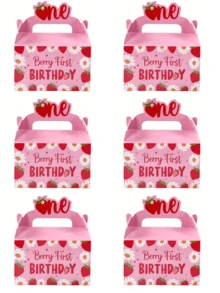 6/12/24pcs Strawberry Paper Candy Boxes For 1st Birthday Party, Cute Fruit Gift Boxes, Party Decoration Gift Bags, DIY Gift Bags, Suitable For 1st Birthday Party Decoration - 1st Birthday Strawberry Gift Box - View 10