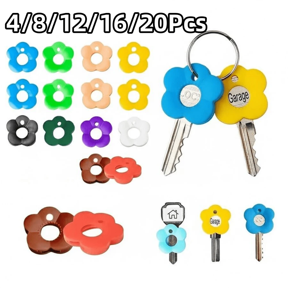 4/8/12/16/20Pcs Multicolor Flower Shaped Silicone Keycap Set-Durable Key Protection Covers With Color-Coded Design, Easy Install Key Chain Organizer, Suitable For Home, Office, Party And Key Management