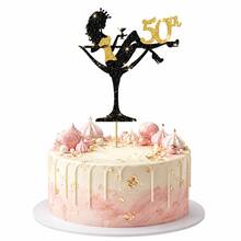 1個優雅粉色亮片50歲生日蛋糕插牌，50歲生日派對用品，女性雞尾酒杯剪影蛋糕插牌，迷人女性生日蛋糕裝飾 - 彩色 - 查看 9