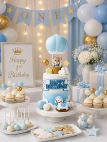 16pcs/1set Cute Blue Bear Cake Toppers, Colorful Foam Ball Cake Toppers, Party Gift Cake Decorations, Soft Rubber Doll Decorations, Bear Birthday Decorations, Bear Cake Decorations - Multicolor - View 3