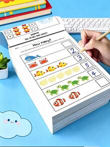 64-Page Engaging Math Workbook Featuring Transportation, Forest Animals, Marine Life, And Fruits/Plants, Suitable For Early Arithmetic Development - Multicolor - View 2