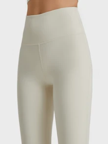 KyrLssu Damen Langhose mit hoher Taille und Bootcut-Schnitt, figurbetonte Schlaghose mit integriertem breitem Bund und schlichtem minimalistischem Outfit-Design - Weiss - Übersicht 5