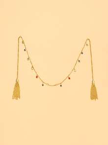 1pc New Style Ear Hook Face Chain For Women, Unique Niche Design, Fashionable Colorful Rhinestone Tassel Face Decoration, Viral Photo Prop - Gold - View 3