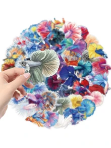 50pcs Guppy Stickers, Transparent PET Waterproof Adhesive Fish Decals For Scrapbook Phone Laptop Water Bottles. - Multicolor - View 4