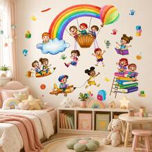 Rainbow Kids Wall Decals, Removable Hot Air Balloon Pencil Airplane Inspirational Stickers, Colorful ABC Blocks Learning Wall Stickers Suitable For Nursery Playroom Kindergarten Classroom Home Decor - Children's Rainbow Wall Stickers - View 3