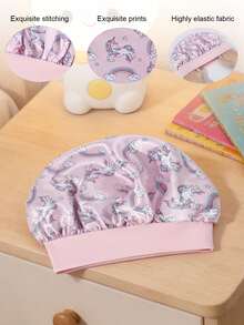 6件組獨角獸卡通梳子套組，透明噴霧瓶，緞面睡眠帽（獨角獸圖案設計），美髮造型梳子套組 - 彩色 - 查看 4