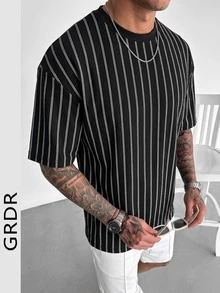 Camiseta de cuello redondo de manga corta de moda para hombres GRDR | Diseño exquisito | Esencial de verano | Fácil de combinar | Muestra tu estilo - Negro - Ver 2