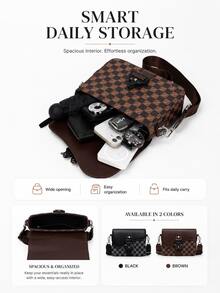 Men's Box Bag Crossbody Shoulder Bag Small Square Bag Buckle Monogram Business PU Waterproof Wallet Unisex Business Storage Bag Suitable For Business Travel Toiletry Storage Tool Bag Large Capacity Easy To Carry Black Clutch Handbag Office Supplies Vintage Men's Gift Peach Tree - Black - View 4