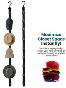 Adjustable Hat Storage Rack & Hat Organizer, Suitable For Home Closet Or Door Hat Display Rack – With 8 Hat Hooks, Wall-Mounted Design With Hooks, Keeps Hat Collection Organized, Made Of Wood And Metal, Space-Saving Closet Organizer - Multicolor - View 6