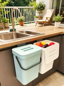 Small Kitchen Trash Can With Lid, Hanging Compost Bin For Under Sink (Gallon Capacity) With Handle, Plastic Waste Bin, Suitable For Kitchen Countertop, Bedroom, Bathroom, Dorm, Office And Camping, 4 Colors Available - Multicolor - View 2