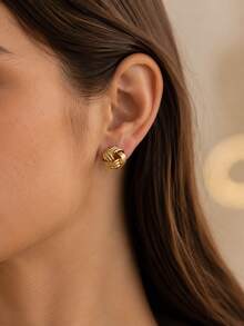 1 Pair Iron 3D Twisted Knot Ball Stud Earrings For Women - Knot - View 6