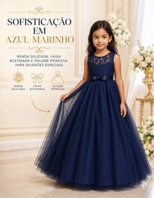 Children's Youth Long Party Dress Girl Flower Girl Bridesmaid Wedding Flower Girl Debutante Princess Miss - 3 To 16 Years - Premium Luxury - 藏蓝色 - 查看 9