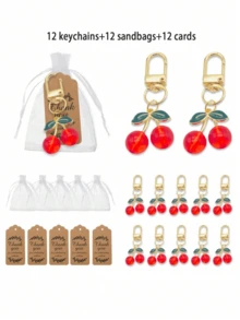 12pcs/Set 3D Alloy Cherry Red Drip Oil Decor Pendant Keychain Jewelry Findings - B-Red - View 8