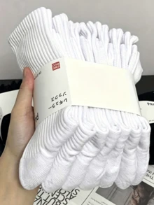 5 Pasang Kaos Kaki Basket Olahraga Pria Warna Putih, Panjang Setengah Betis, Bahan Terry Tebal, Ujung Panjang, Desain Menyerap Keringat, Unisex - MultiWarna - View 1
