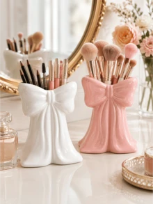 1 o 2 Scatole di immagazzinamento per il trucco a forma di fiocco carine - Organizer da scrivania per pennelli e forniture per ufficio, design elegante per il supporto dei pennelli da trucco, decorazione creativa per ragazze, studenti e donne - A - Visualizzare 5