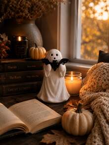 1 Stück süße weiße Geister-Skulptur, die eine schwarze Fledermaus umarmt, Halloween-Dekoration, weicher unheimlicher gotischer Stil Schreibtisch-Ornament, Herbst Bücherregal Kaminmantel Bücherregal Dekoration, Wohnzimmer Schlafzimmer Büro Schreibtisch Akzent, Halloween Party Dekoration Geschenk - B - Übersicht 8