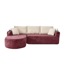 Self-Assembly Cloud Couch L-Shaped Corner Sofa With Heat-Resistant Stainless Steel Cup Holder And Breathable, Durable Linen Upholstery, Including Side Pockets And Clever Armrests. - Rusty Rose - View 1