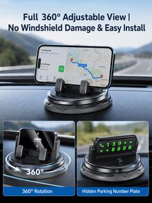 Multifunctional Hidden Parking Sign Car Phone Holder, 360 Degree Rotating Anti-Slip Center Console Navigation Mount, Universal Car Phone Holder - A - View 4