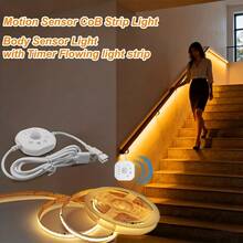 LQHZMYY Human Body Sensor COB Light Strip Flowing Sensor LED Light Bar, USB Powered Flexible Light Strip, Wall-Mounted Design, Warm White/White Light Adjustable Delay, Cuttable, Multi-Functional Suitable For Stairs, Bedroom, Living Room, Cabinet, Entertainment Space - Sensor-activated Water Flow - View 2