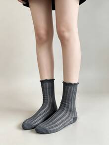 1/5 Pairs Summer Thin Breathable Mesh Lace Mid-Calf Socks - Multicolor - View 15