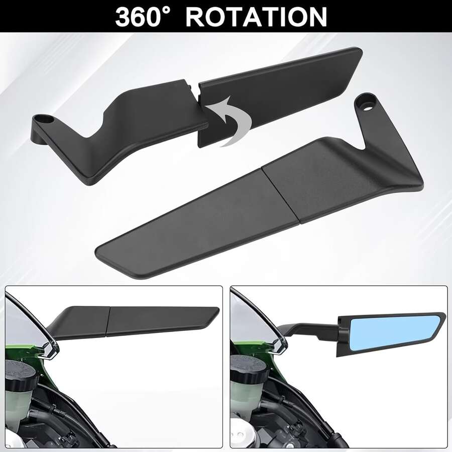 Motorcycle Invisible Wing Rearview Mirror Set, Adjustable Wing-Shaped Rearview Mirrors, Compatible With Kawasaki Z900 Z650 2021 2022 2023