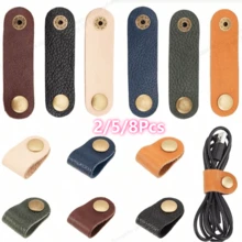 2/5/8Pcs Bridas de cuero PU, organizador de cables, correas envolventes, gestión de cables de auriculares con botón de presión, colores mixtos - Multicolor - Ver 13