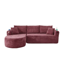Self-Assembly Cloud Couch L-Shaped Corner Sofa With Heat-Resistant Stainless Steel Cup Holder And Breathable, Durable Linen Upholstery, Including Side Pockets And Clever Armrests. - Rusty Rose - View 9