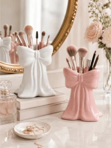 1 o 2 Scatole di immagazzinamento per il trucco a forma di fiocco carine - Organizer da scrivania per pennelli e forniture per ufficio, design elegante per il supporto dei pennelli da trucco, decorazione creativa per ragazze, studenti e donne - A - Visualizzare 6