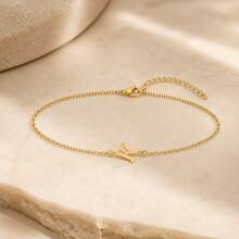 1pc New Simple Initial Golden Stainless Steel Chain Bracelet For Women - Yellow Gold - View 3