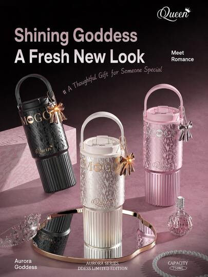 1pc Large Capacity Stainless Steel Insulated Tumbler With Handle And Lanyard, Portable Car Cup, Premium Design, Women's Straw Vacuum Cup