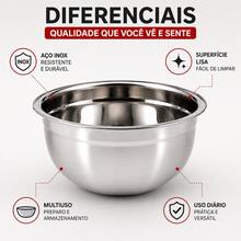 Tigela Cumbuca Bowl de Aço Inox Multiuso Sobremesa Saladeira Vasilha Pote de Cozinha Profissional Escolha o Tamanho Correto Vendido por Unidade - 26cm - Visão 5