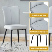 2 Modern Light Grey Dining Chairs, Available In Several Colours, Height 89 Cm, Light Grey PU Dining Chair Set, Black Metal Legs, Suitable For Offices, Restaurants, Etc. - Light Grey - View 6