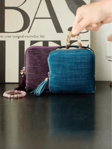 Velvet Jewelry Storage Bag With Zipper And Multiple Compartments, Essential For Home And Travel, Perfect For Storing Necklaces, Rings And Coins - Multicolor - View 5
