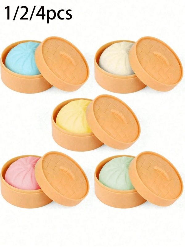 1-4 pièces Balles de pression colorées en forme de raviolis, jouets sensoriels pour soulager le stress quotidien, boules de pâte molle pour soulager la pression des doigts, jouets élastiques de bureau avec cuiseur à vapeur, jeux et faveurs de fête, convient comme cadeau ou faveur de fête, soulagement du stress, idéal pour l'anniversaire, les fêtes, la Saint-Valentin et plus encore