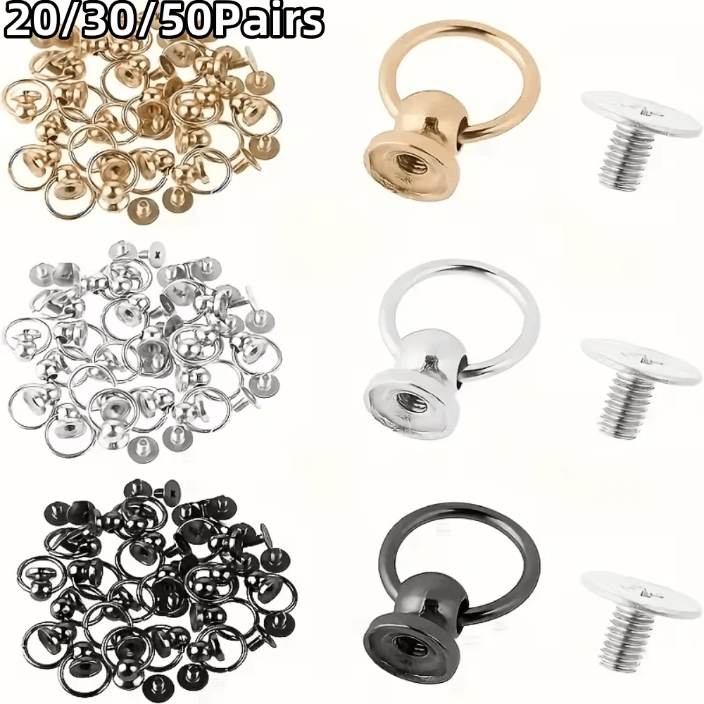 20/30/50Pairs Round Tip Rivets With Pull Ring, Phone Case Accessories Decorative Nails, Doll Hanging Rings, Leather Rivet Kit, DIY Accessories Screws And Rivets, Used For Leather Craft Wallets, Phone Cases, Handbags, Clothes, Etc.