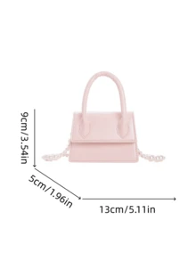 1 pieza Bolso de mano de moda para niñas de unicolor con cierre magnético de PU, cadena de perlas, bolso bandolera mini, adecuado para todas las estaciones y uso diario - A - Ver 5