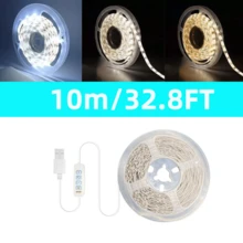 3-65.6ft 5V USB 3-Color LED Light Strip, Dimmable, With Button Switch Color Temperature Adjustment, Cuttable, Self-Adhesive Tape Light, Suitable For Bedroom, TV, Kitchen, Game Room, Living Room, Home Decor, Wardrobe, Shelf - Three Color Temperatures - View 10