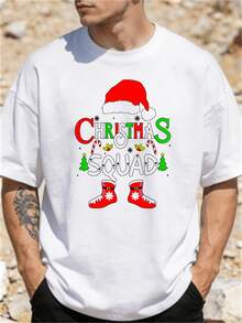Camiseta Estampada de Navidad para Hombre - Camiseta vintage con temática navideña que presenta un diseño de gorro navideño y copos de nieve, suave y transpirable, de cuello redondo y manga - Negro - Ver 8