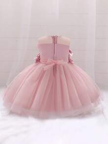 Baby Girls Round Neck Sleeveless Heart Mesh Flower Girl Dress, Headband Not Included - Dusty Pink - View 4