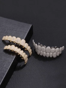Grillz Gigi Bertabur Berlian Imitasi 10 Atas 10 Bawah Batu CZ 4A 14K Zirkonia Penutup Gigi Perhiasan Mulut Rapper - Gigi Tiruan Berlian Hip Hop - View 1