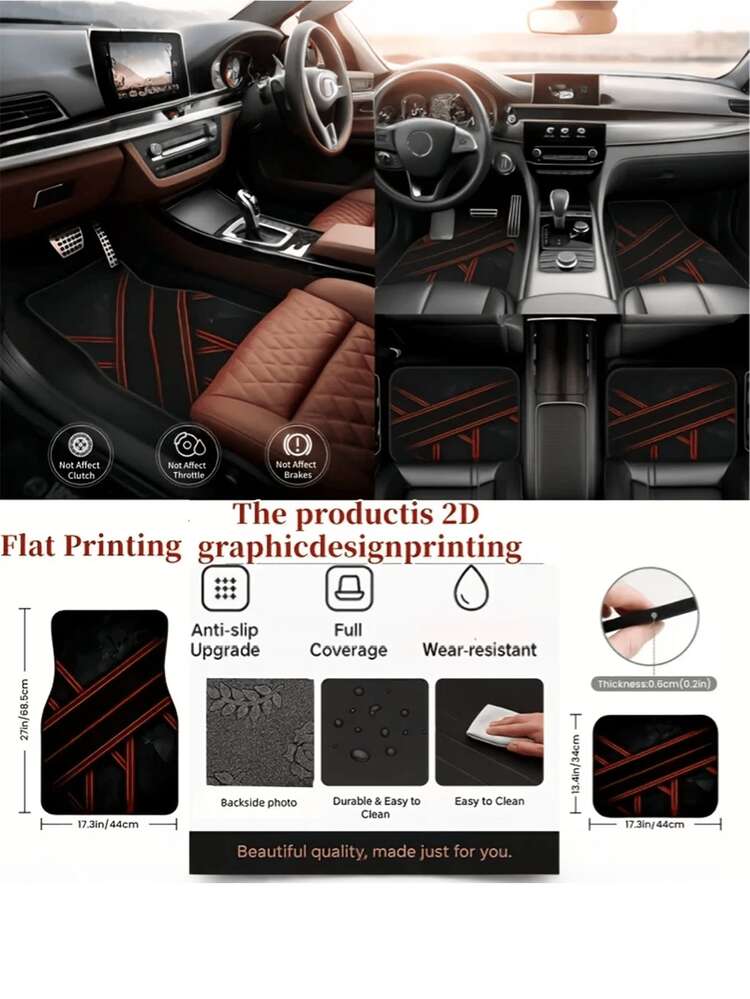 4pcs Patterned Car Floor Mats, Stylish, Absorbent, Non-Slip, Washable, Decorative Car Interior Mats, Suitable For Sedans, SUVs, And Trucks, Black, All-Season, A Must-Have For Car Owners, The Perfect Gift, Suitable For All Weather Conditions. - A - View 5