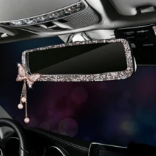 1PC Universal Butterfly Style Car Interior Rearview Mirror With Pearl Pendant & Rhinestones, Oblong Mirror Surface, Non-Prescription Lens, Sparkling Rhinestone Car Interior Ornament, Fits Most Vehicles, Ladies' Car Interior Accessory - Multicolor - View 10