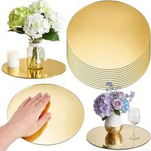 16pcs Decorative Tray Set, 15cm Gold Round Acrylic Mirror Tray, Candle Holder, Shatter-Resistant Acrylic Mirror Makeup Mirror, Suitable For Table Centerpiece Decoration, Wedding Decor, Birthday Party Decor, Photography Props, Non-Food Contact - Multiple Styles - View 1