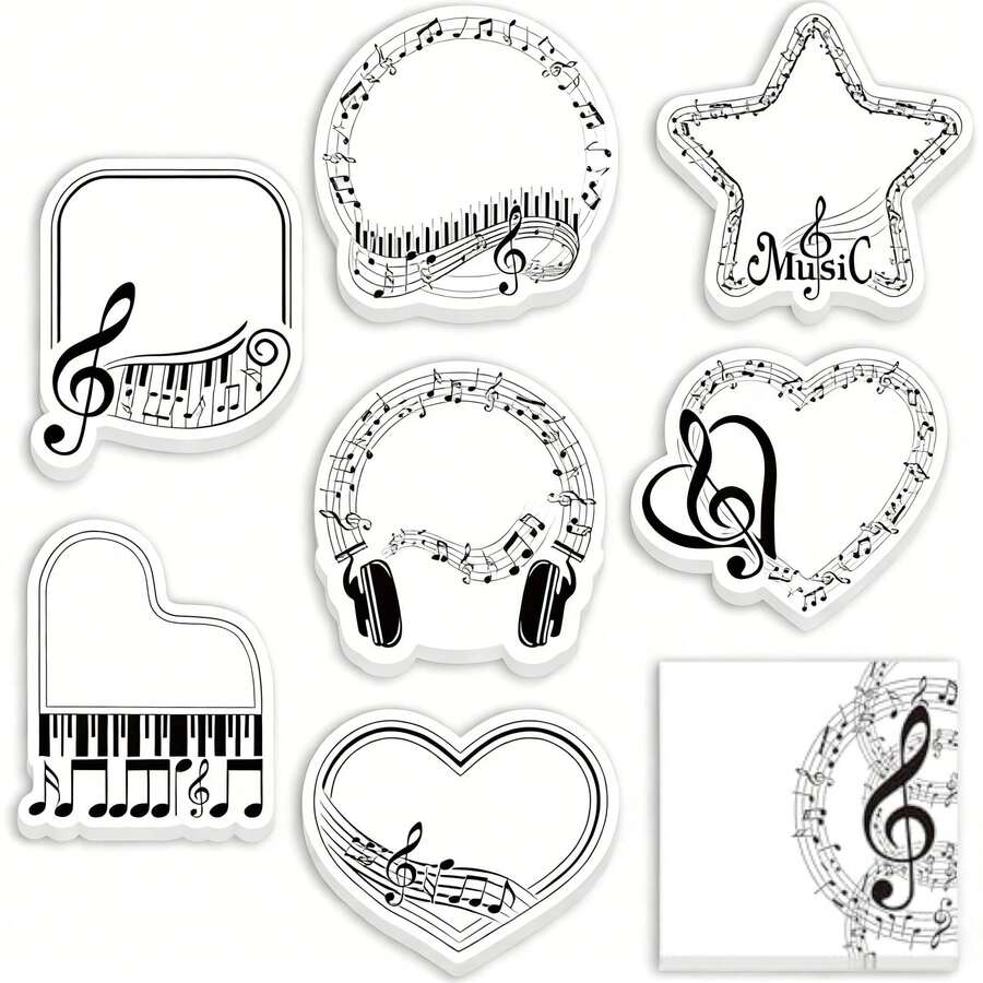 1/8入音樂符號便利貼 備忘錄便箋紙 音樂符號文具 創意可撕式可重複使用 自黏式便箋紙 筆記本 適用於冰箱留言、學生文具、學校用品與開學季