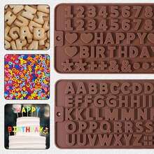 2 套硅胶迷你字母数字生日快乐巧克力模具，蛋糕烘焙装饰（数字和字母（2 套）） - 巧克力棕 - 查看 4