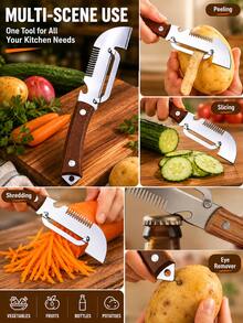 2pcs Elite Peeler, Knife & Cutlery Set, Kitchen Multi-Function Vegetable Peeler, Stainless Steel Peeler, 5-In-1 Scallion Slicer & Peeler - Stainless Steel, Multi-Function Tool - Multicolor - View 2