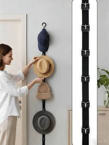 Adjustable Hat Storage Rack & Hat Organizer, Suitable For Home Closet Or Door Hat Display Rack – With 8 Hat Hooks, Wall-Mounted Design With Hooks, Keeps Hat Collection Organized, Made Of Wood And Metal, Space-Saving Closet Organizer - Multicolor - View 3
