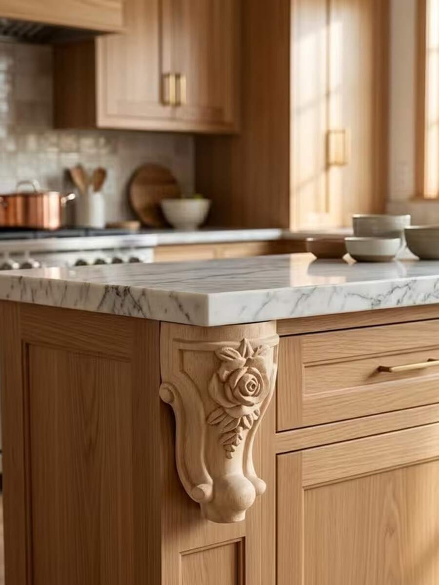 1pc Wooden Furniture Legs Solid Wood Flower Carved TV Cabinet Seat Feet, Easy Installation, No Power Required, Perfect For Home Decor Enhancement - View 1